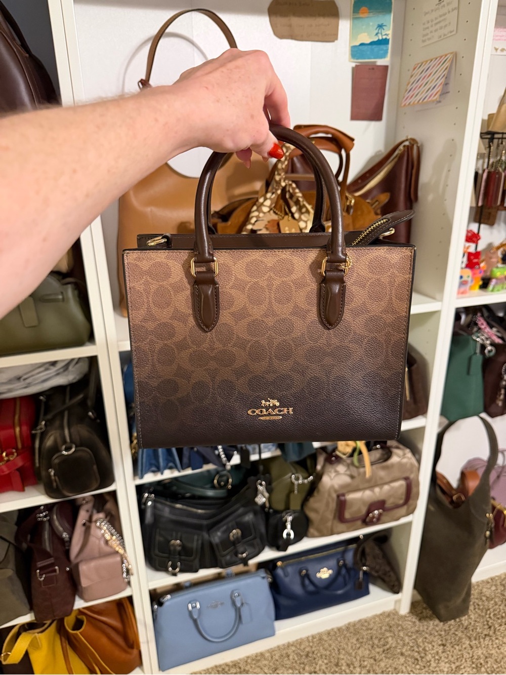 Coach ombre small Maggie Signature Canvas Satchel with Dark Brown Leather Tri